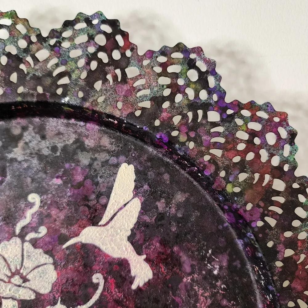 HANDCRAFTED Upcycled Metal Tray HANDPAINTED Tabletop Art Decor Floral Artwork